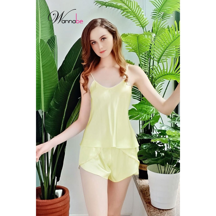 [Mã FASHIONMALLT4 giảm 15% đơn 150k] Đồ bộ mặc nhà phi lụa Wannabe, bộ short BSS02