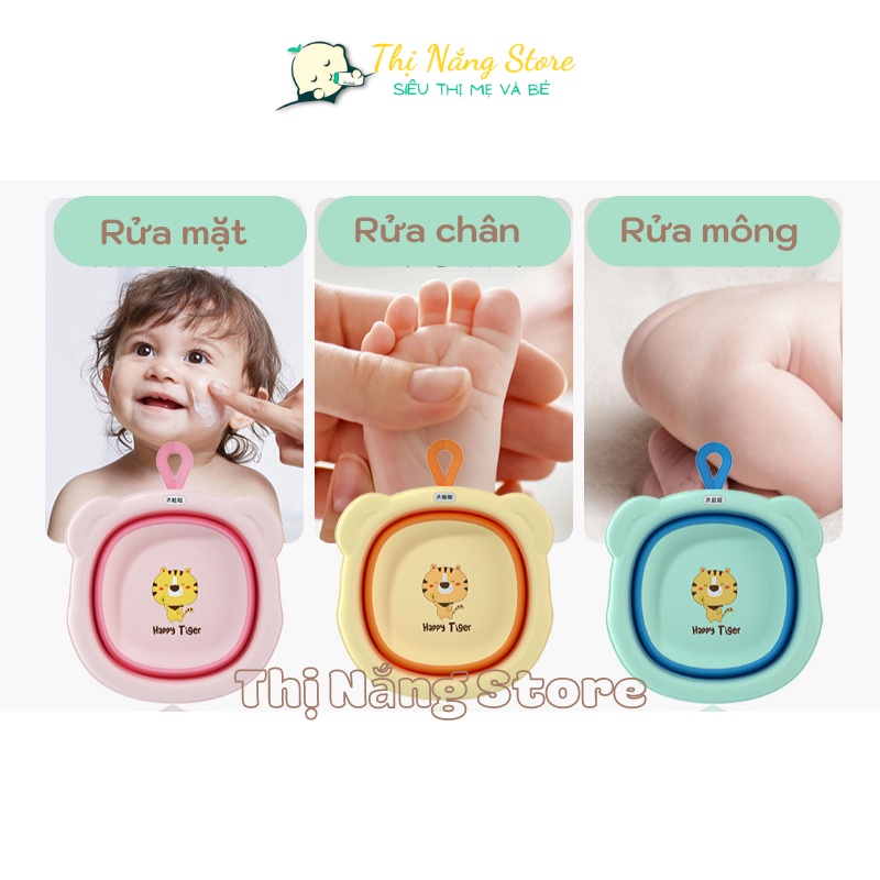 Chậu rửa mặt gấp gọn silicon cho bé, Chậu gấp gọn hình hổ cho bé đồ sơ sinh cao cấp siêu tiện lợi Thị Nắng Store