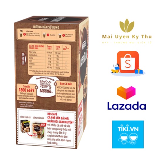 Hộp 10 gói x 24g Cà Phê Hòa Tan NESCAFÉ 3in1 Cà Phê Sữa Đá mới