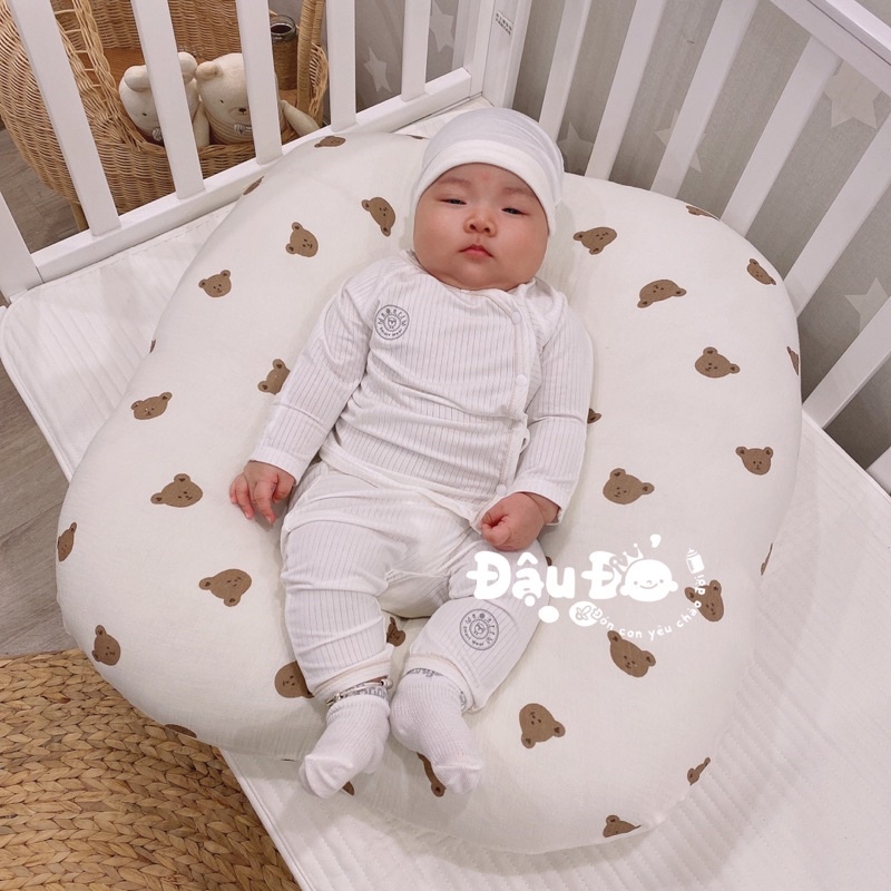 Gối chống trào ngược cho bé sơ sinh ĐẬU ĐỎ, Vỏ gối tháo rời sợi tre Muslin, Ruột gối bông microfiber êm mềm, KT 76*76