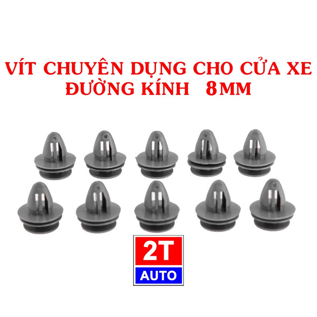 Bộ 10 đinh tán, chốt vít nở vit Nhựa 8mm Loại chuyên dùng cho  xe hơi ô tô MÀU GHI XÁM:   SKU:335