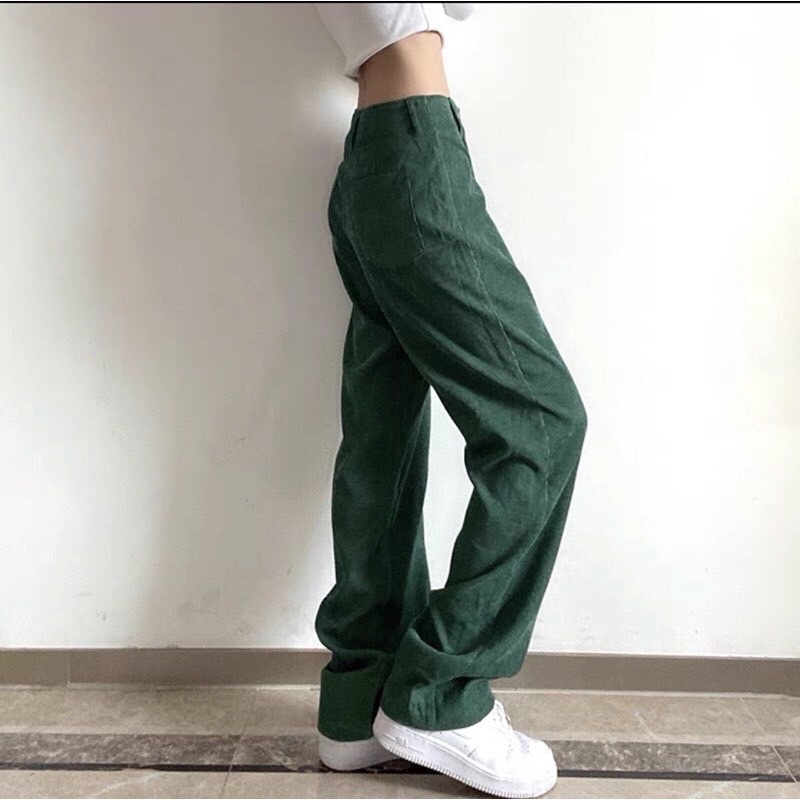 Quần ống rộng cạp cao dáng suông ống rộng phong cách Ulzzang Hàn Quốc