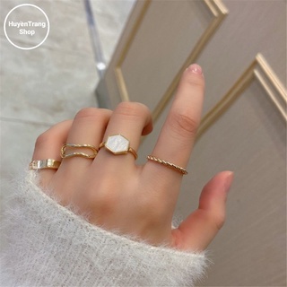 SET 4 NHẪN MẠ VÀNG MẶT ĐÁ SANG TRỌNG, NHẪN NAM NỮ UNISEX| huyền trang shop