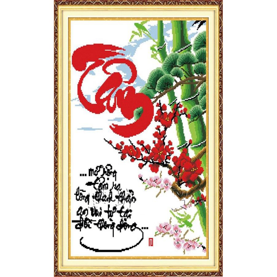 Tranh thêu chữ thập Thư Pháp Chữ Tâm 222356 (tranh tự thêu) 48x64cm