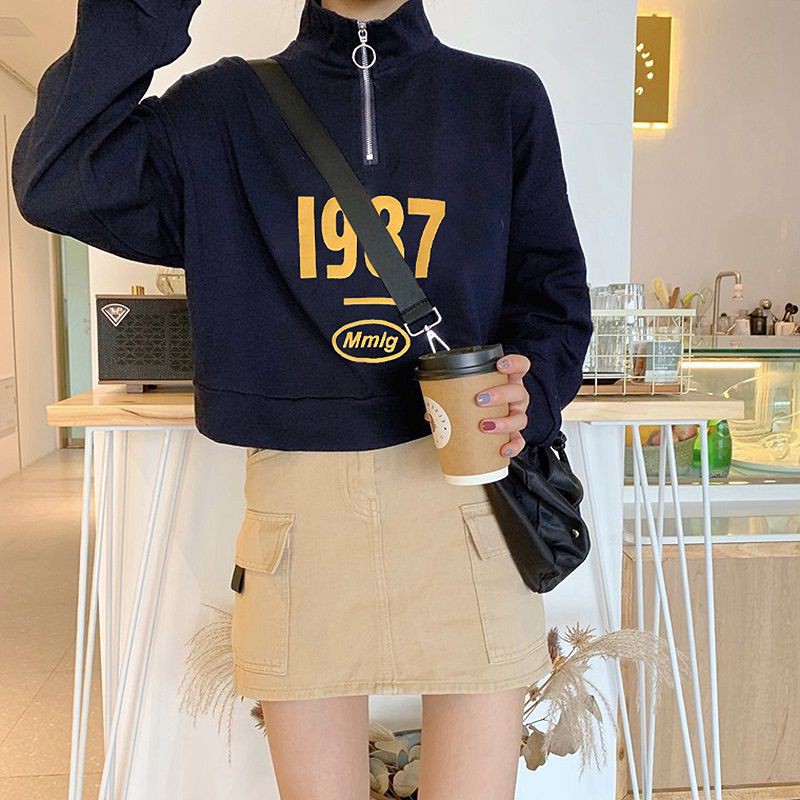 Áo thun cổ cao khoá kéo thời trang xuân thu