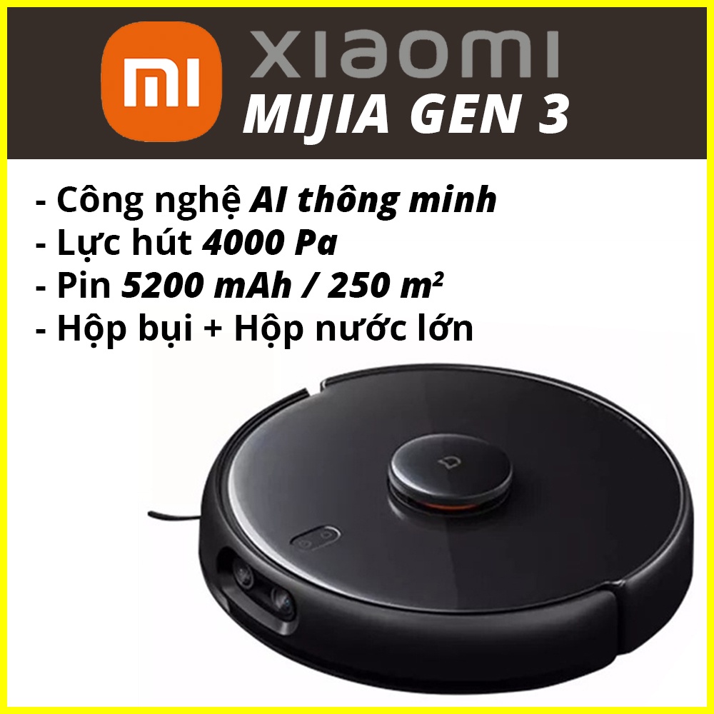 [Mã 44ELSALE1 giảm 5% đơn 3TR] [TRƯNG BÀY 2021] Robot XIAOMi MIJIA GEN 3 - VACUUM MOP PRO