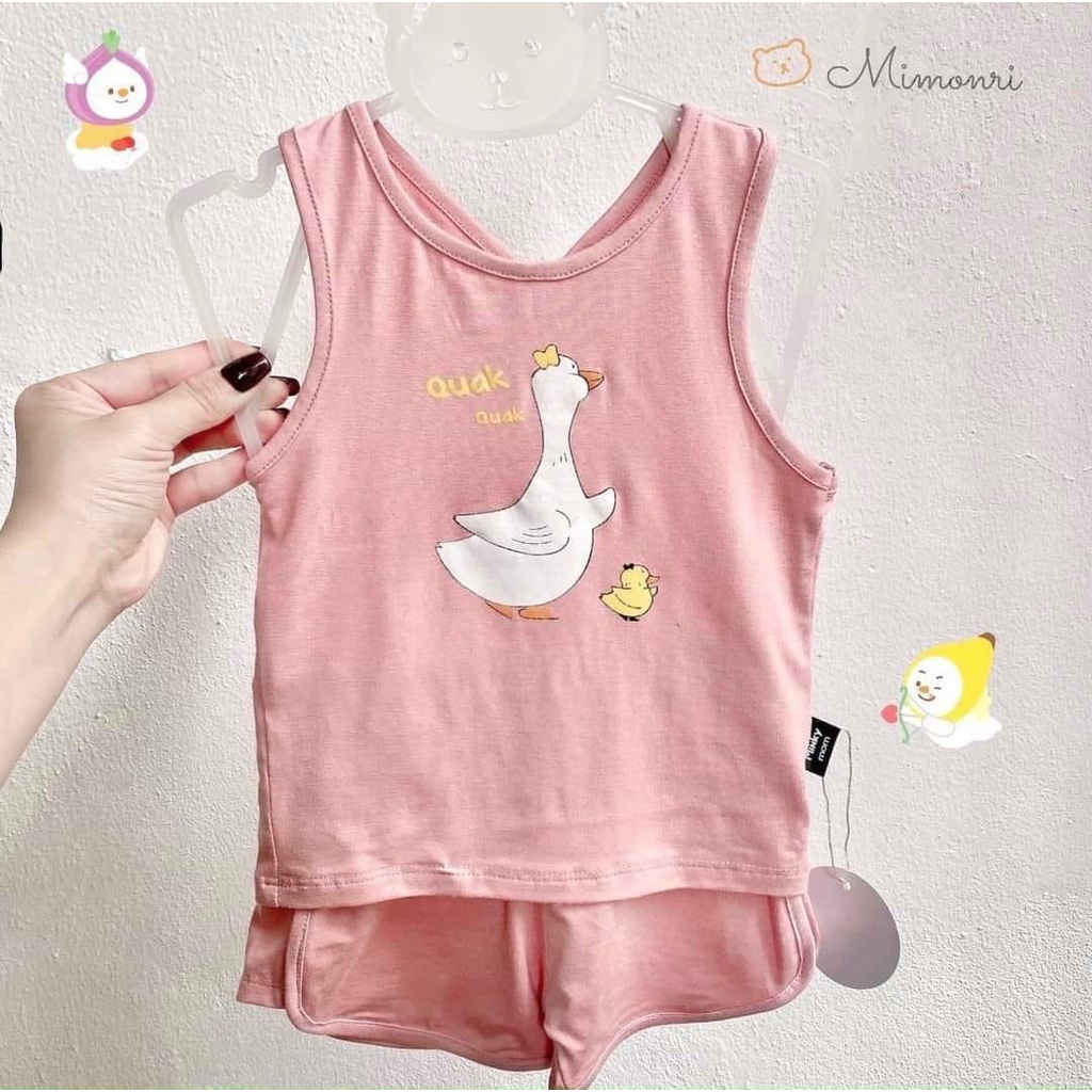 Bộ ba lỗ nền màu chất thun lạnh Minky Mom họa tiết động vật cực đẹp cho bé (sỉ 34k/40 bộ, 35k/20 bộ)
