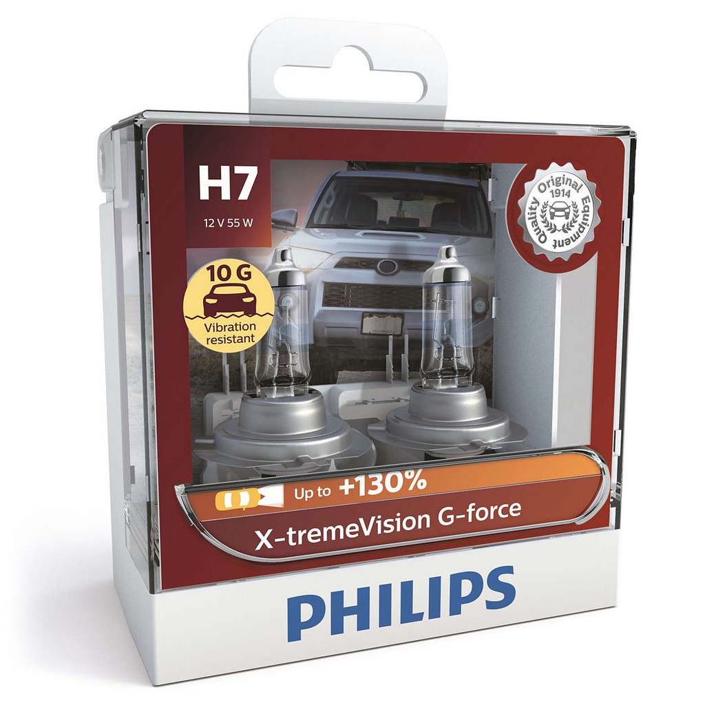 Đèn Philips X-treme Vision G-force 3500K, Tăng sáng 130% Chân H1 - H4 - H7 - H11 - HB3 - HB4 Bộ 2 bóng