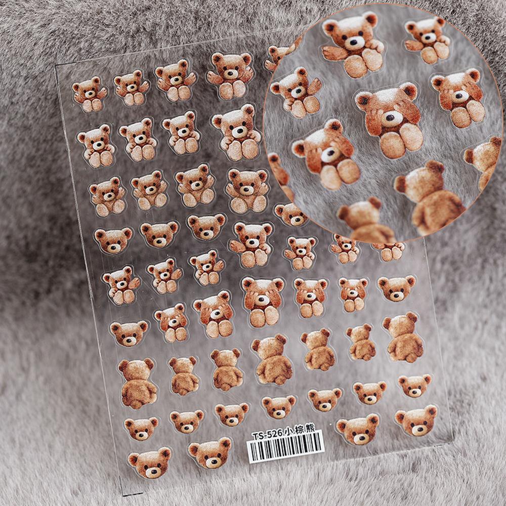 Miếng Dán Trang Trí Móng Tay Tự Dính Hình Gấu Teddy 3D Dễ Thương