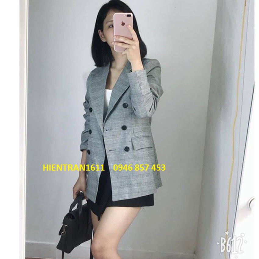 ÁO BLAZER KẺ CARO GHI ĐEN HÀNG VNXK SIZE S M L | BigBuy360 - bigbuy360.vn