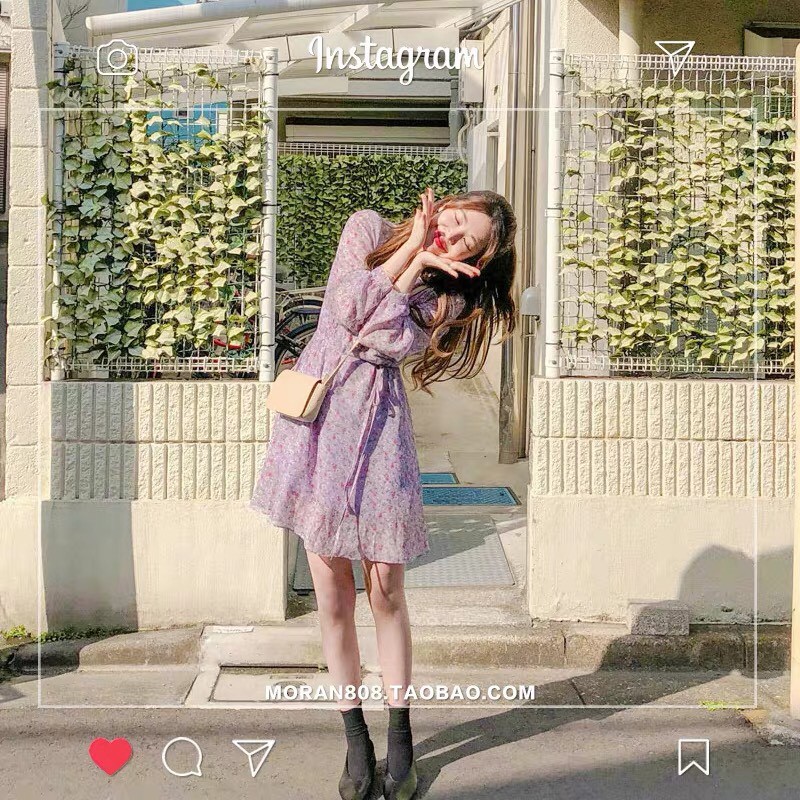 Váy hoa nhí vintage bánh bèo dài tay chất voan thoáng mát, Đầm hoa nhí ulzzang tiểu thư tay dài Hàn Quốc V08 - Peyy Clot | BigBuy360 - bigbuy360.vn