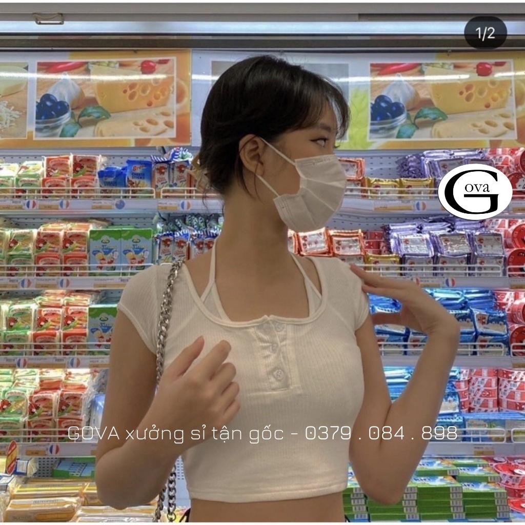 Áo Croptop GIẢ YẾM 2 LỚP Thun Gân Kiểu Sexy Nữ, Áo Thun Ôm Body Đẹp GOVA