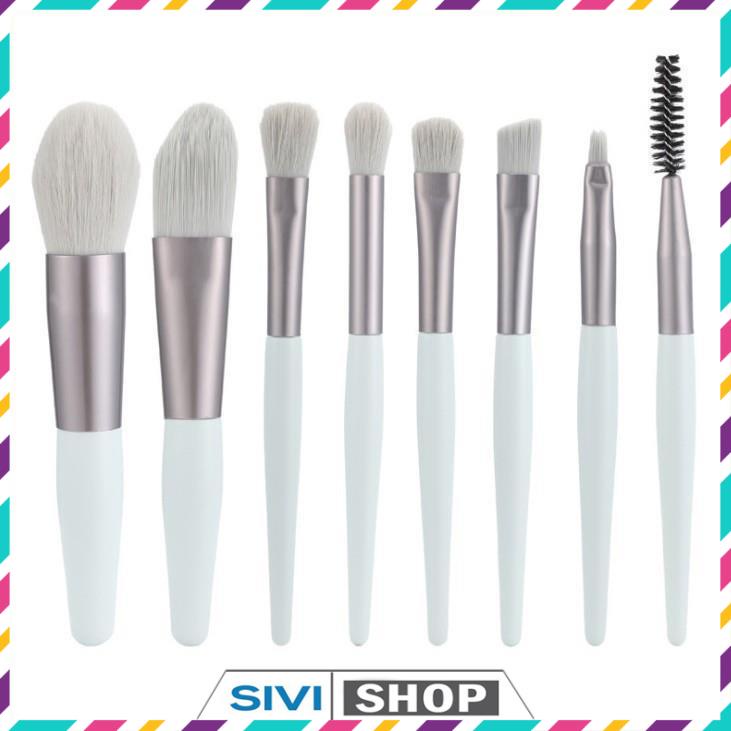 Full bộ cọ trang điểm gồm 8 cây tặng kèm túi zip Vintage dành cho trang điểm cá nhân và chuyên nghiệp