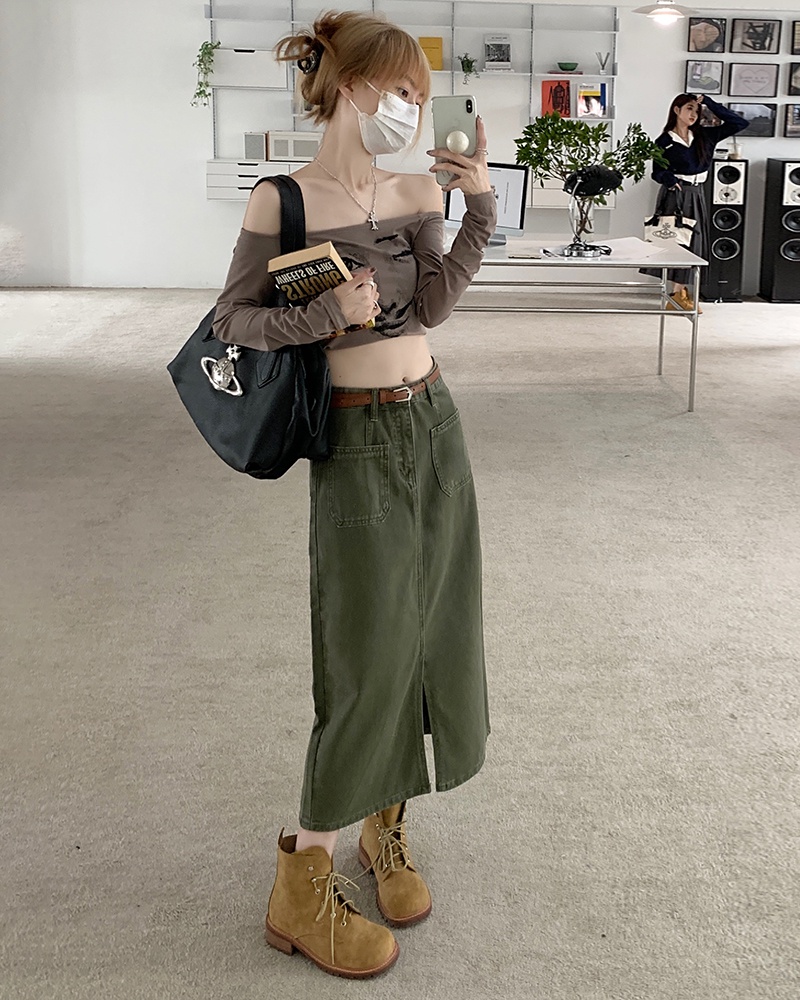 Chân Váy Denim Chữ a Lưng Cao Phối Túi Thời Trang Mùa Thu Hàng Mới 55193