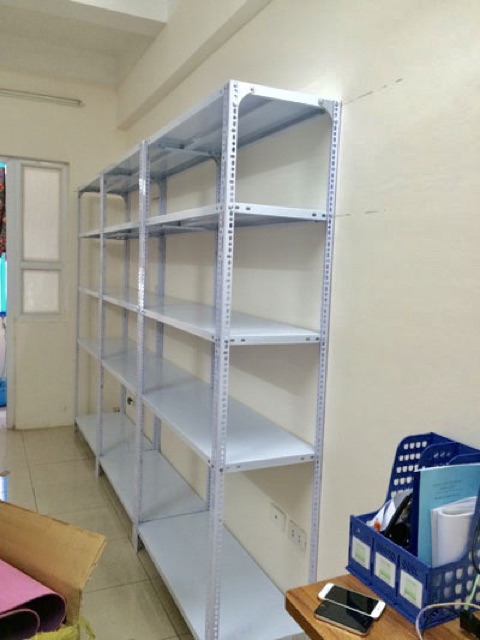 Kệ sắt v lỗ màu trắng, xám ghi Dài 120cm, Sâu 30cm gồm 2 tầng, 3 tầng, 4 tầng, 5 tầng cao 60,80,100,120,150cm đa năng