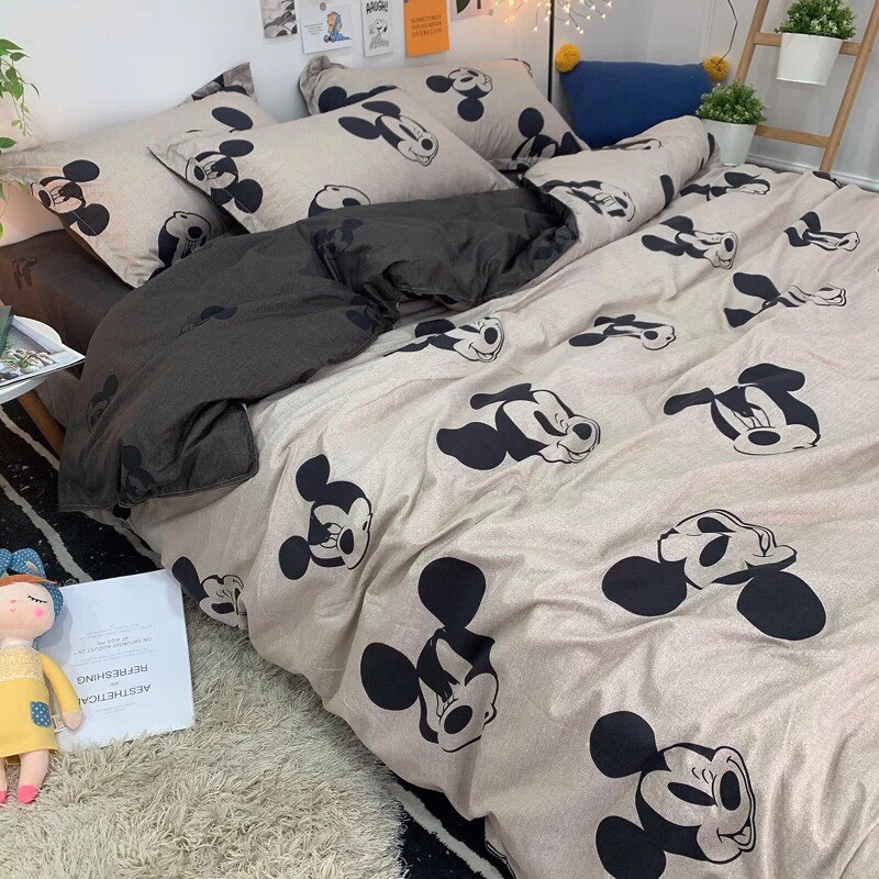 Bộ chăn ga gối Cotton Poly M2T bedding chăn ga Hàn Quốc chuột Mickey BẠC đủ size miễn phí bo chun