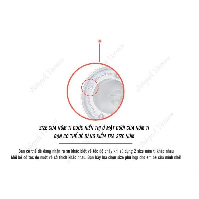 Núm ty bình  Bebepick Hàn Quốc  đủ size 1-5 ( Thay được vào Pigeon, Lansinoh, Moyuum