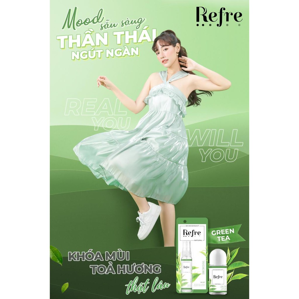 Lăn khử mùi chiết xuất thiên nhiên Refre Natural Green Tea Hương Trà Xanh 40ml