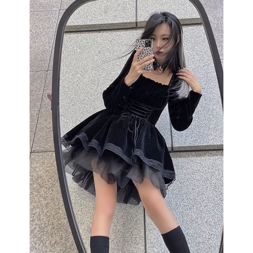 Váy lolita nhung thắt eo bồng bềnh siêu xịn