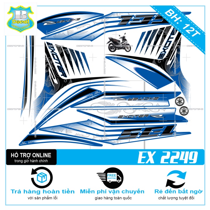 ( Quí khách vui lòng mang ra tiệm cho thợ dán ) Tem EX 2011 HOA VĂN TRẮNG XANH GP [Bi Decal]