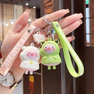 Móc Chìa Khóa Sáng Tạo Áo Mưa Hình Thú Cưng Heo Con Dễ Thương