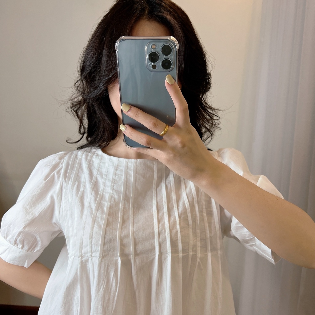 Áo baby doll tiểu thư cộc tay ly ngực khuy sau phong cách HQ