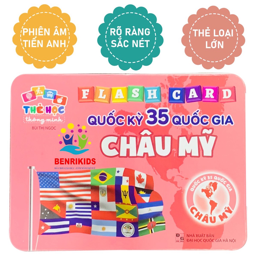 Bộ Thẻ Học Song Ngữ Quốc Kỳ Các Quốc Gia Trên Thế Giới- CHÂU MỸ  Flaschcard Kèm Hình Ảnh Sinh Động