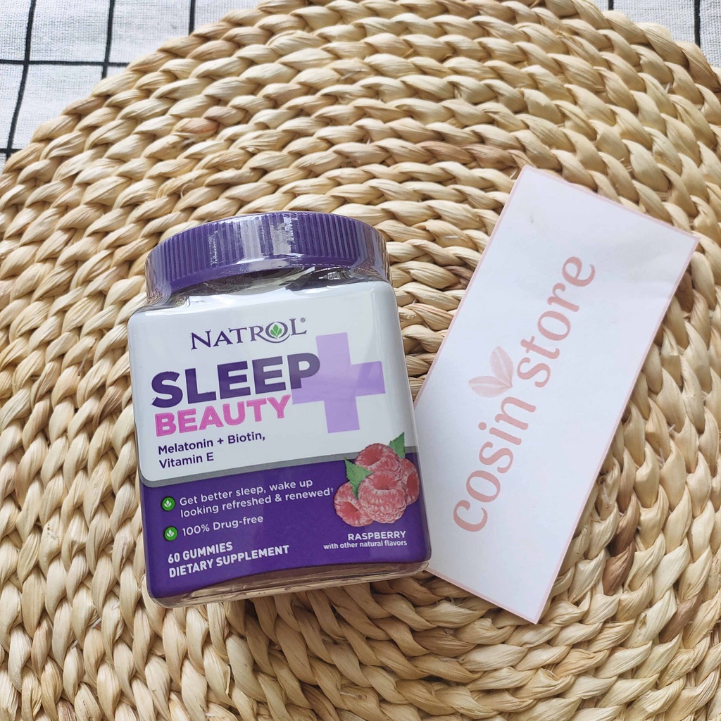 Kẹo Dẻo Natrol Sleep Beauty Melatonin Biotin Vitamin E Gummies 60 Viên - Vị Mâm Xôi