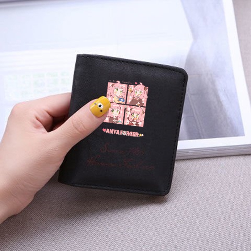 Ví ngắn đen cầm tay IN HÌNH ANYA ver ĂN UỐNG Spy x Family đựng vật dụng nhỏ anime chibi