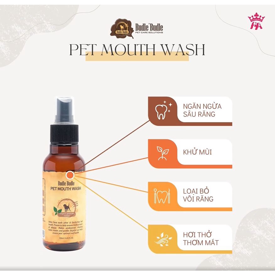 Xịt thơm miệng cho chó mèo Budle Budle 120ml - Xịt khử mùi hôi miệng, vệ sinh răng miệng Vẩu Pet Shop