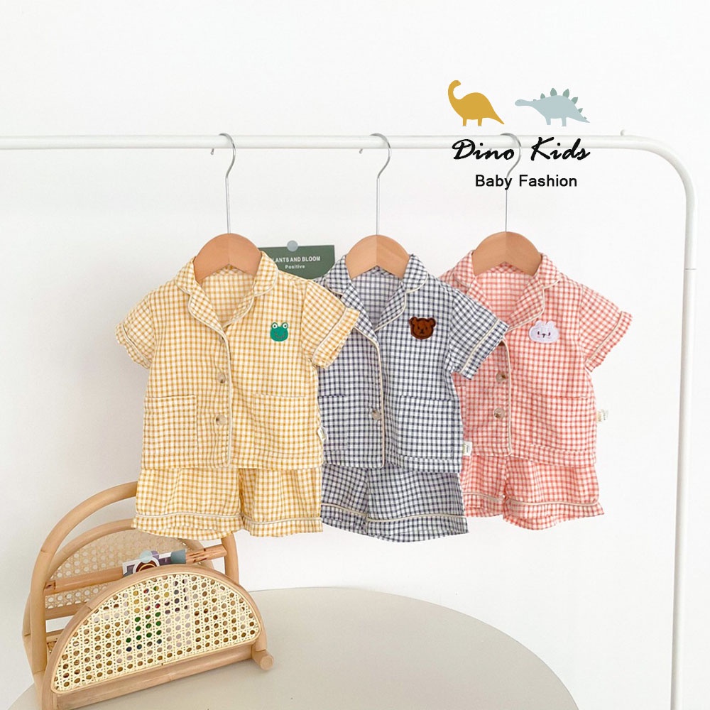 Pijama cho bé, bộ pijama kẻ caro hình dễ thương chất thô mềm cho bé trai bé gái