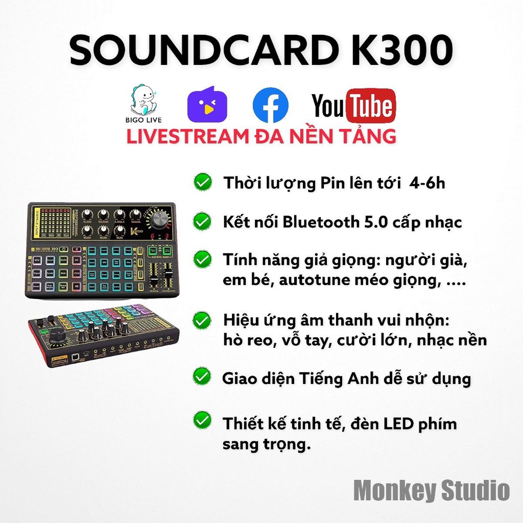 Bộ Combo Mic Thu Âm Hát Livestream Soundcard K300 &amp; Mic YFURE E103 ⚡BH 1 NĂM⚡ Thu Âm Điện Thoại Máy Tính