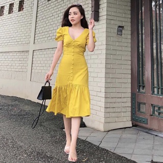 Đầm maxi đi biển, váy dạo phố, váy đuôi cá nút bọc 2 màu (kèm hình thật)