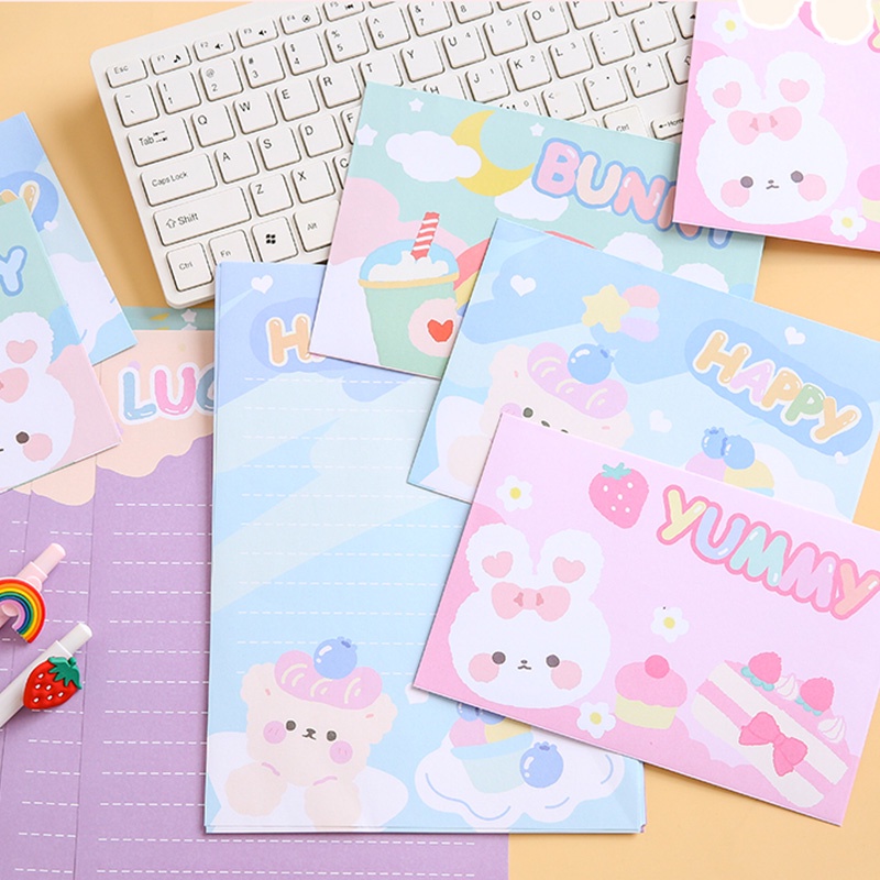 Set 10 Phong Bì Bằng Giấy In Họa Tiết Hoạt Hình Gấu &amp; Thỏ Dễ Thương Cho Học Sinh