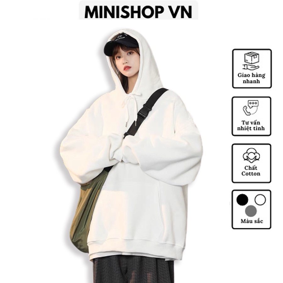 Áo hoodie nỉ trắng trơn unisex dáng rộng thời trang nam nữ chất nỉ lót bông dày ấm mềm mịn | BigBuy360 - bigbuy360.vn