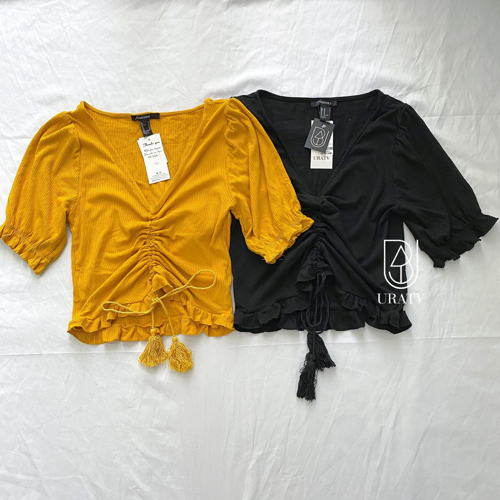 [FREESHIP - ẢNH CHÍNH CHỦ] Áo gân line bèo dây rút F21