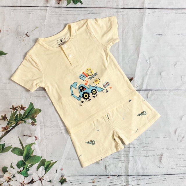 ☆Xả lẻ size☆ Bộ cộc Bambola cotton sợi tre - nền vàng nhã nhặn