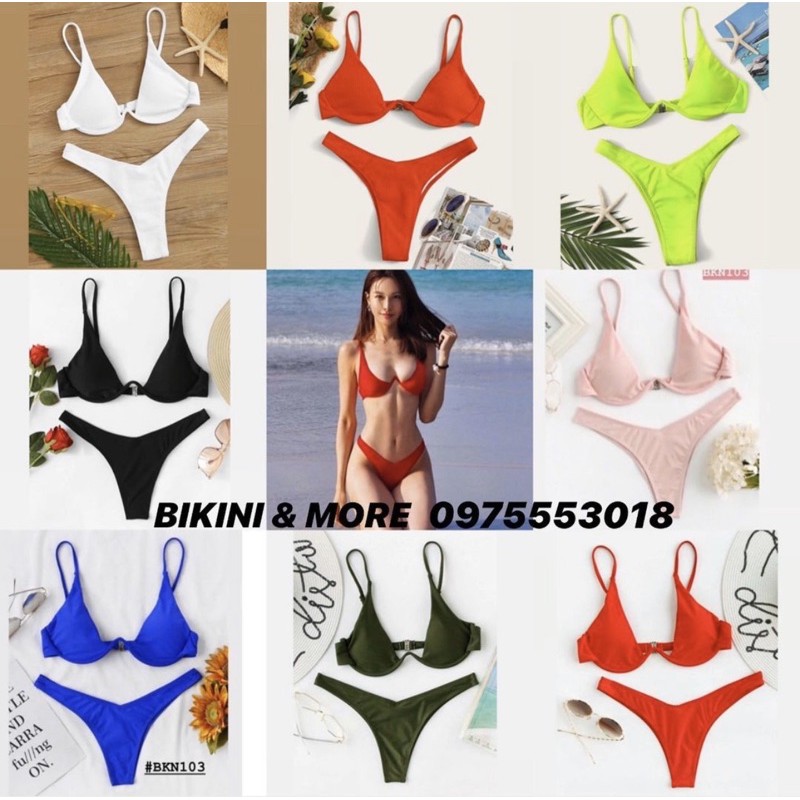 [BKN103] &lt;ÂU&gt; SET BIKINI 7 MÀU QUẦN THONG/LỌT KHE (CÓ GỌNG) [ĐEN/XANH COBALT/XANH NEON/RÊU/ĐỎ/CAM]