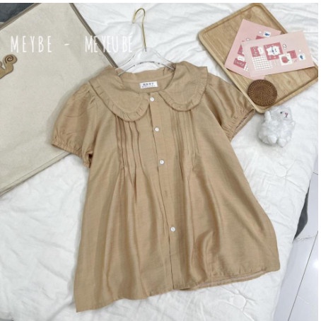 Áo bầu công sở, kiểu dáng babydoll thiết kế cổ bẻ chất đũi mát mịn