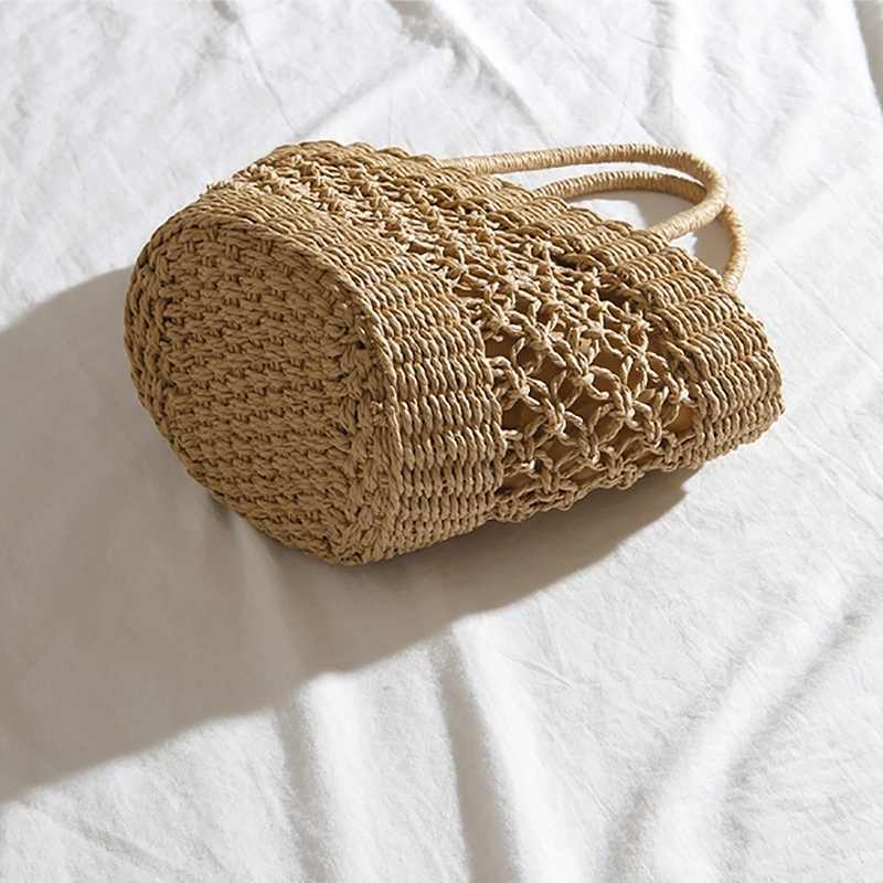 Túi cói cầm tay đan thưa - hoa văn đồng tiền - phong cách Vintage