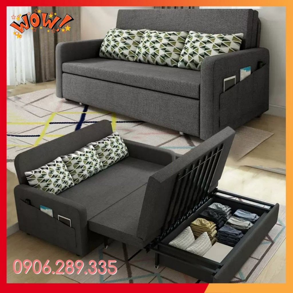 [MUA NGAY CHỜ CHI] GHẾ SOFA KIÊM GIƯỜNG GẤP GỌN, KHUNG THÉP SƠN TĨNH ĐIỆN, CÓ NGĂN CHỨA ĐỒ TIỆN ÍCH, KT 1M6*1M9