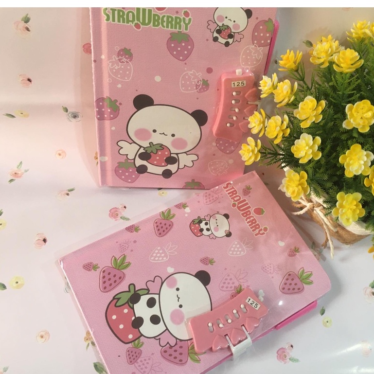 Sổ khóa mã số, sổ nhật ký màu hồng cho bé gái - hình dâu tây