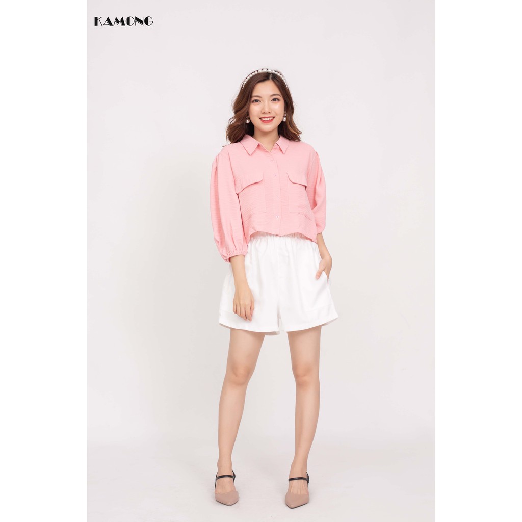 Áo sơ mi croptop túi hộp KAMONG A023