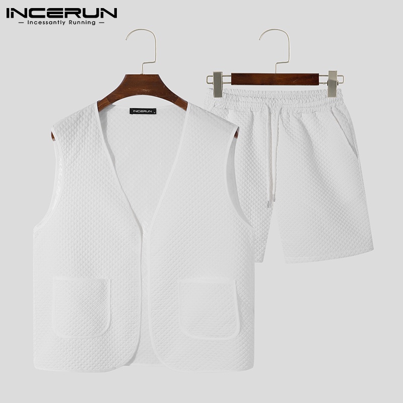 Set áo không tay + quần short INCERUN thời trang mùa hè cho nam