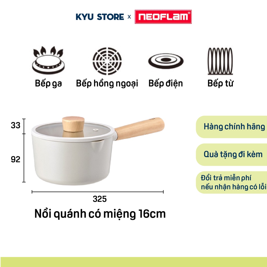 [Hàng chính hãng] Nồi chống dính đáy từ FIKA NEOFLAM làm từ nhôm đúc phủ gốm nồi quánh 16cm có miệng Hàn Quốc (màu trắng ngà)