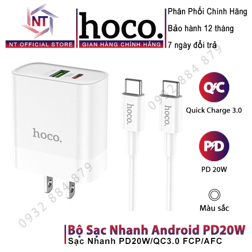 Bộ Sạc Nhanh IPhone/Android PD20W/QC3.0 Hoco C80/C76Plus Chính Hãng Kèm Cáp Type C To Lightning PD 1M