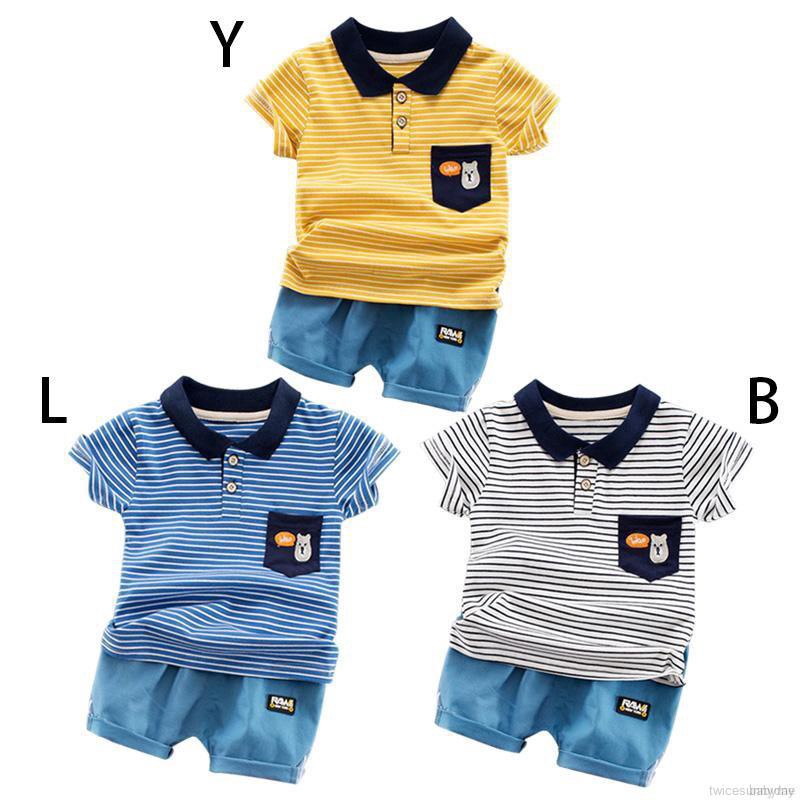 Set áo thun ngắn tay kẻ sọc + Quần short cho bé trai