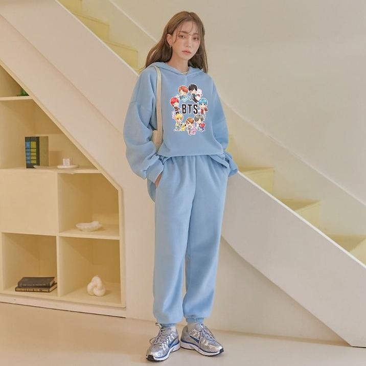 Set Áo Hoodie + Quần Dài Phong Cách BTS Hàn Quốc Cho Tuổi Teen Và Người Lớn❈Hcx⭐