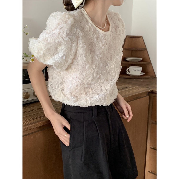 Áo Sơ Mi Ngắn Tay Cổ Tròn Họa Tiết Hoa Ngọt Ngào 50774