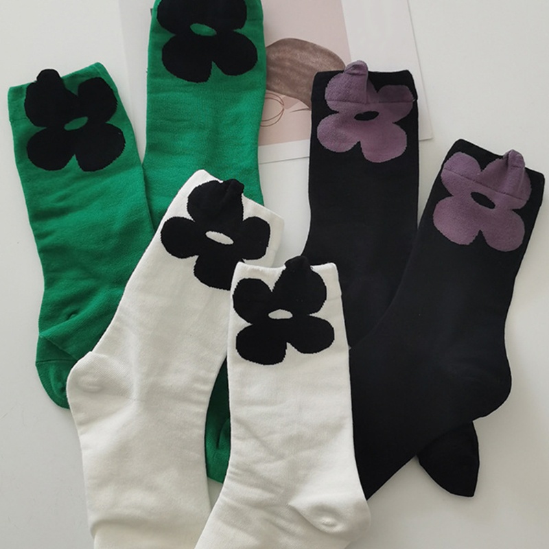 Xiangbao Vớ Thuyền Vải Cotton Họa Tiết Hoa Lớn Màu Sắc Tương Phản Phong Cách Harajuku Nhật Bản Hàn Quốc Cho Nữ